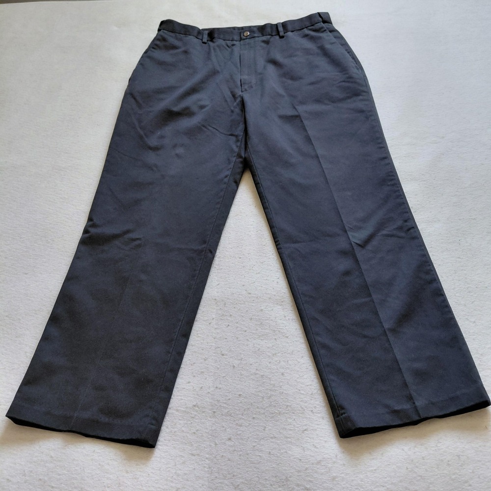 Haggar Black Label Mens Dress Pants 34x28 Charcoal Gray Flat Front Slacks